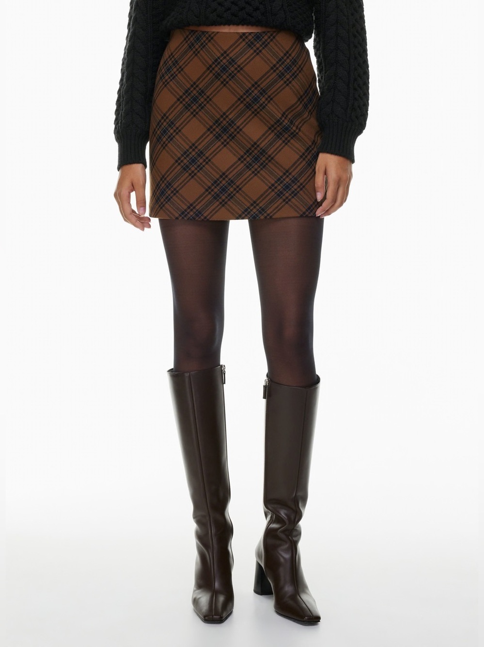 Wilfred Classic Miniskirt in Cognac and Black Plaid